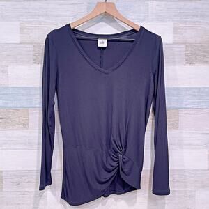 Cabi Reveal Twist Hem Tee Black V Neck Long Sleeve Jersey Knit 3801 Womens Small